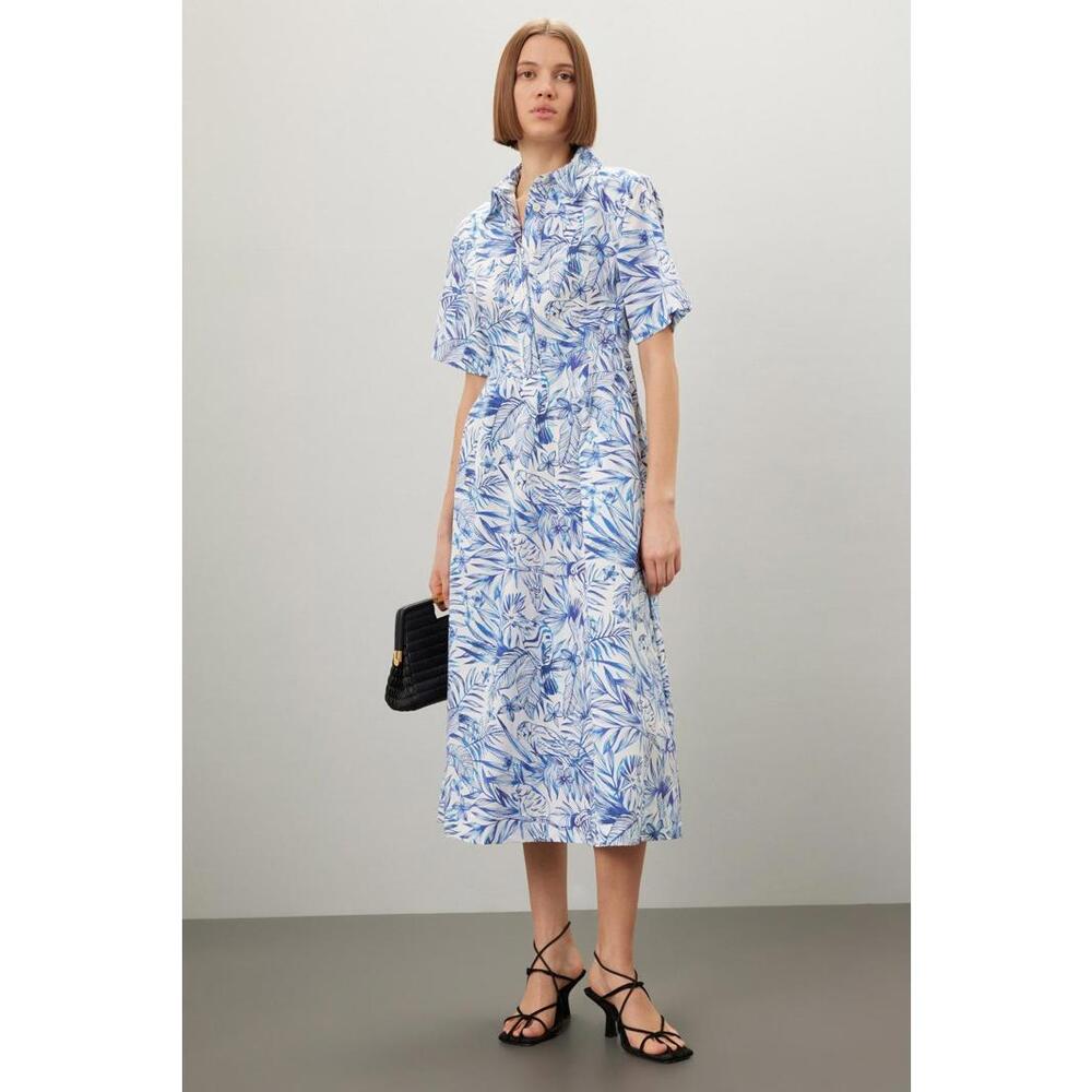 Rosetta Getty x RTR Blue and White Tropical Printed Dress Size 10 with hole